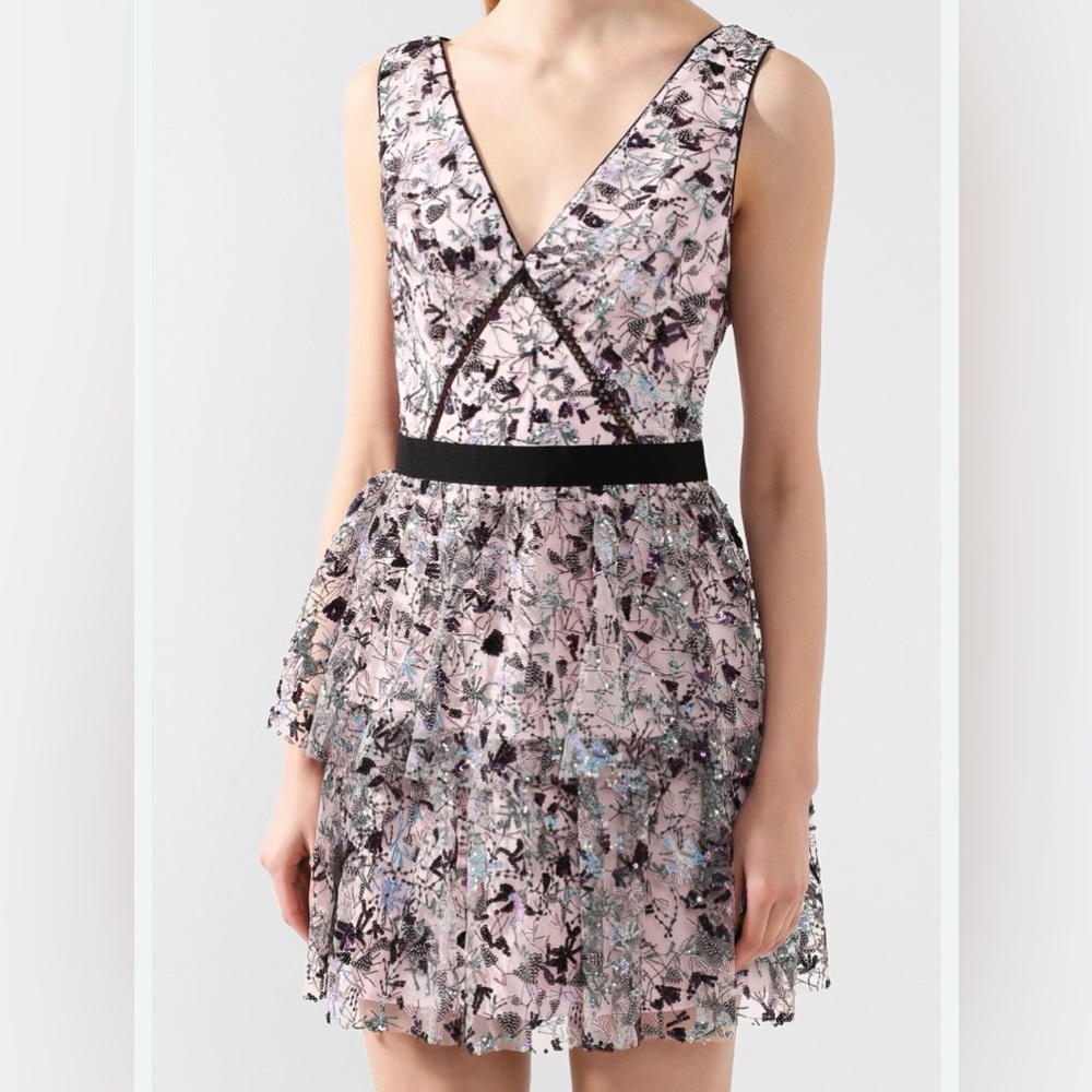 Self-Portrait Pink and Black Lace Dress
